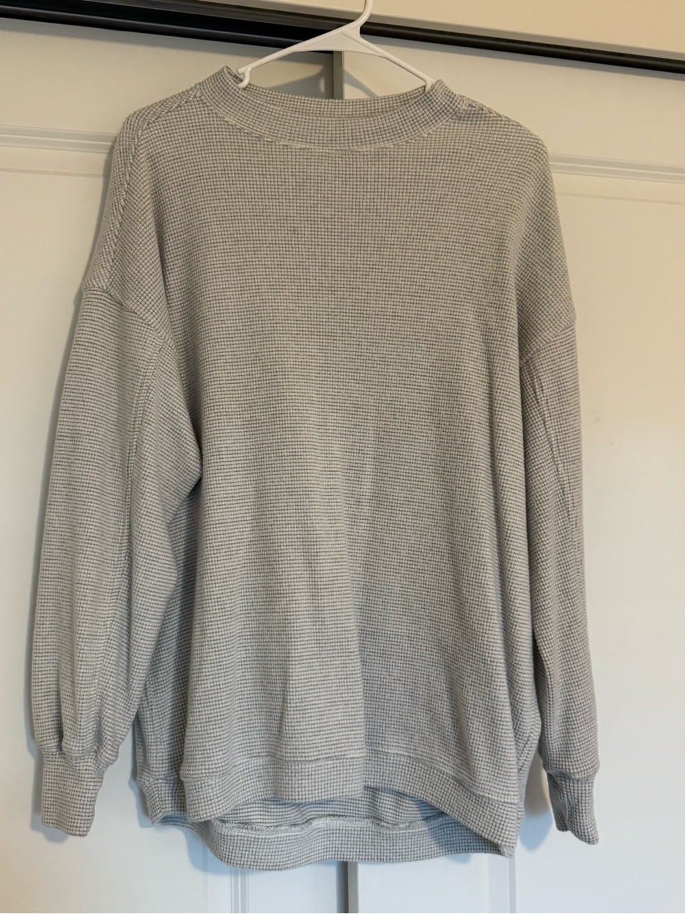 aerie Light Gray Waffle Knit Pullover Sweatshirt